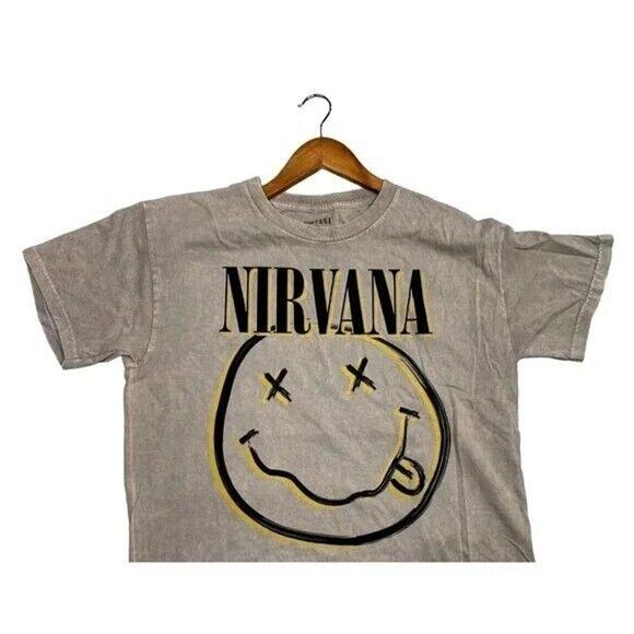 Nirvana Vintage Style Smile Back Short Sleeve Unisex T Shirt Crew Neck L Brown - Picture 3 of 15